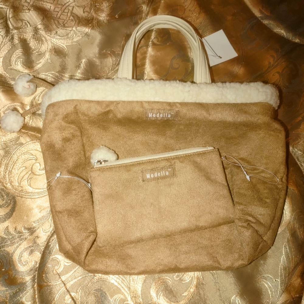 Modella Beige Tote & Makeup Bag NWT